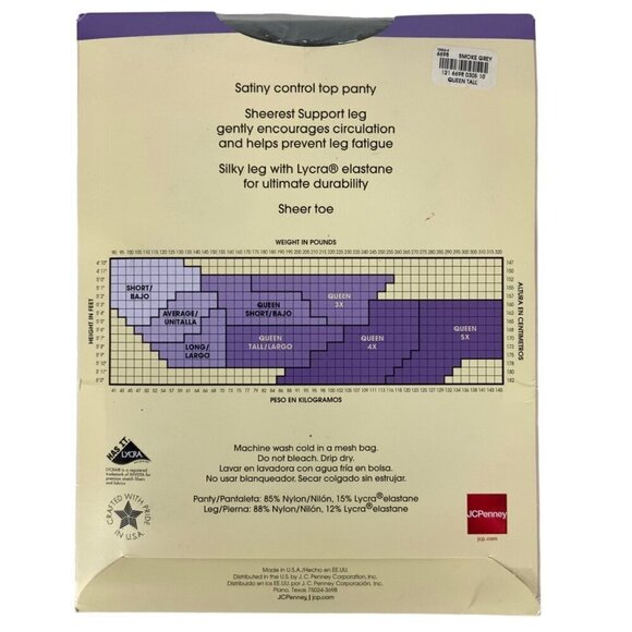 JCPenney East 5th Pantyhose Queen Tall Smoke Grey Sheerest Support Control Top - Picture 2 of 3